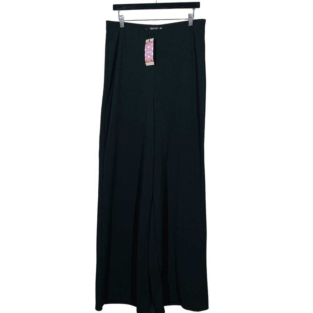 NEW! Boohoo High Waist Crepe Wide Leg Pant Trouser Black Career Casual - 14